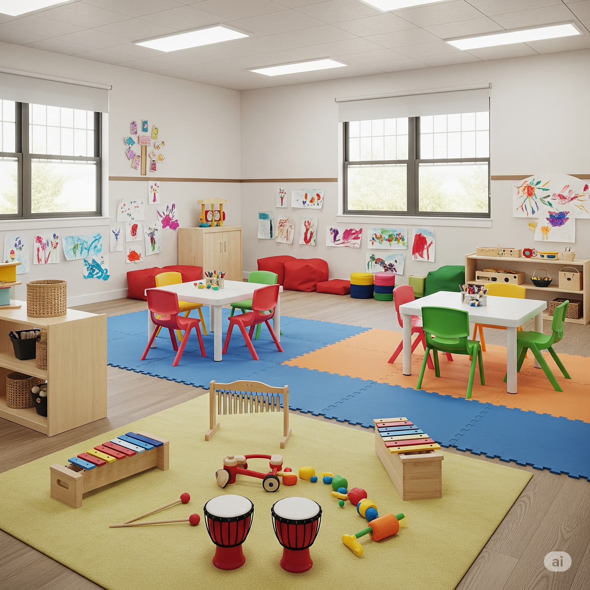Sala multiuso com brinquedos e materiais de arte