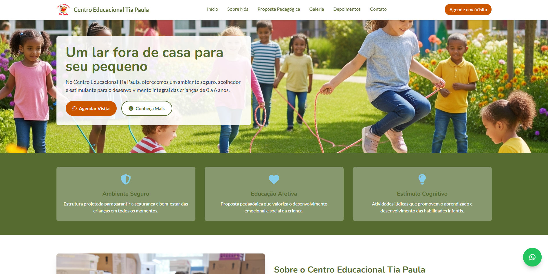 Demonstração do site criado para o Centro Educacional Tia Paula