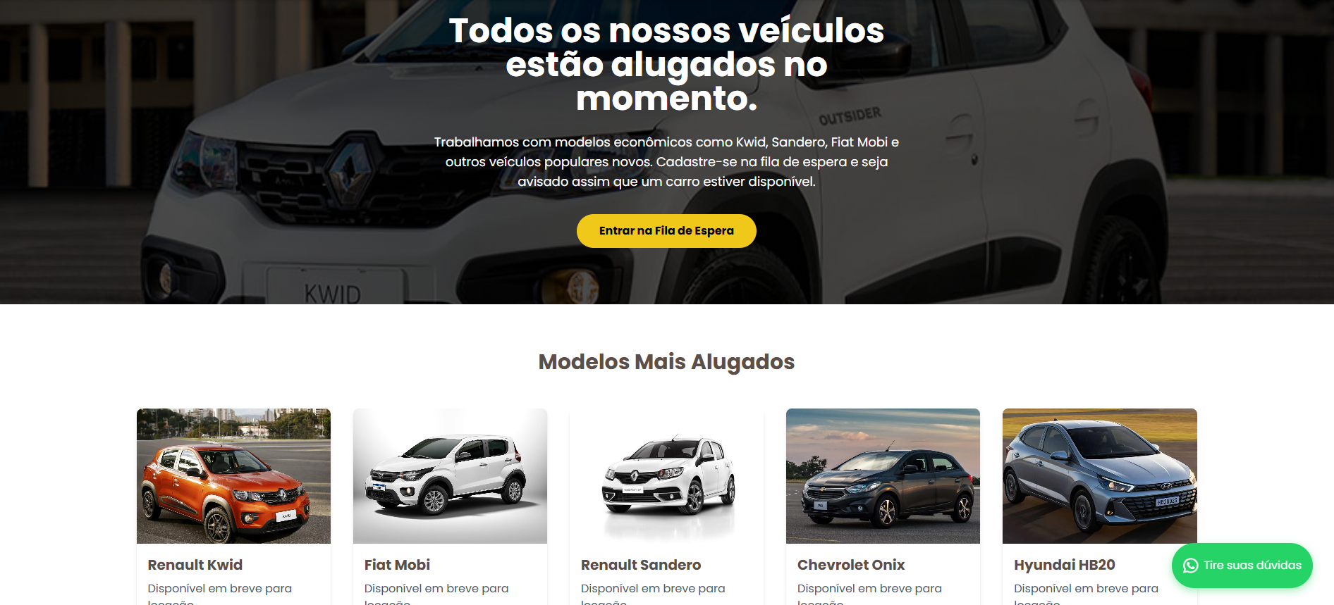 Print do site da locadora de veículos